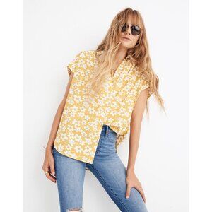 MADEWELL Central Retro Floral Yellow Cotton Voile Oversized Shirt, Size XS